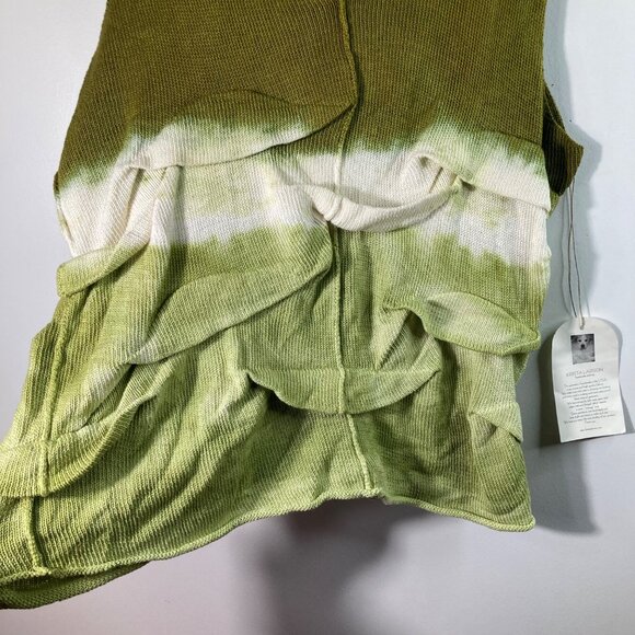 Womens Krista Larson Wavey Vest Lagenlook Tie Dyed OS Green Perle Cotton NWT - Picture 4 of 9